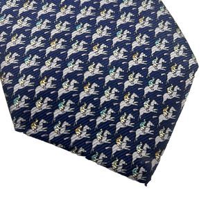 Cattani Uomo 100% Silk Made In Italy Men’s Neck Tie Blue Track Horse Geometric